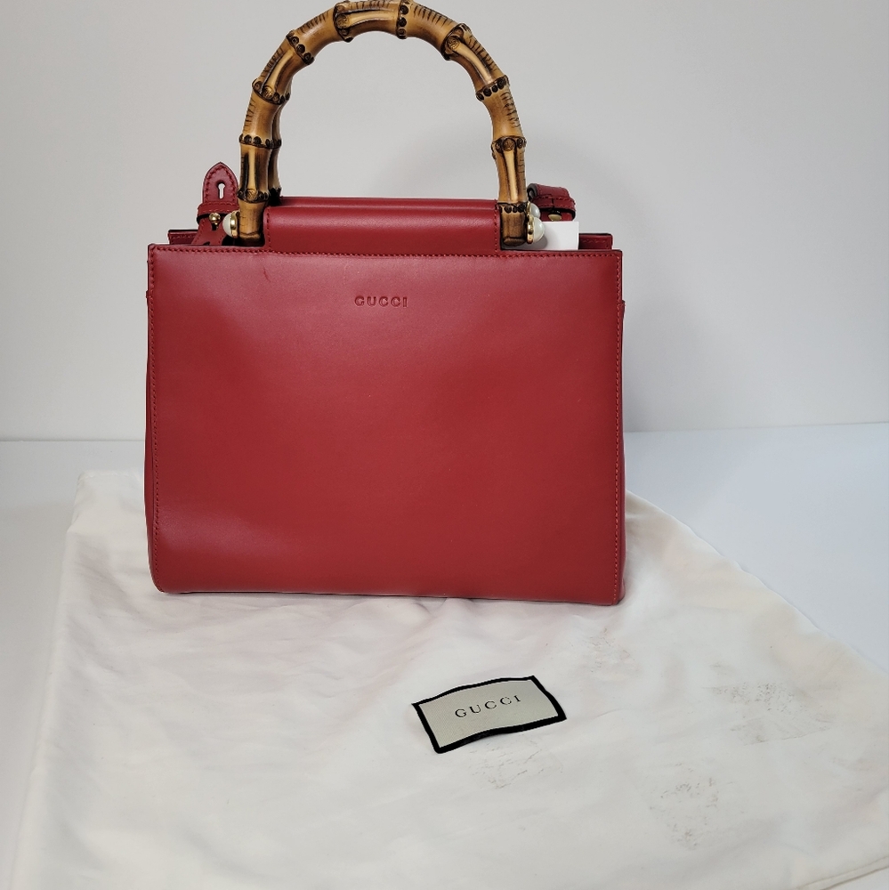 GUCCI Diana tote bag Nymphaea Nappa red with pearls on bamboo handles NWT - Picture 8 of 8
